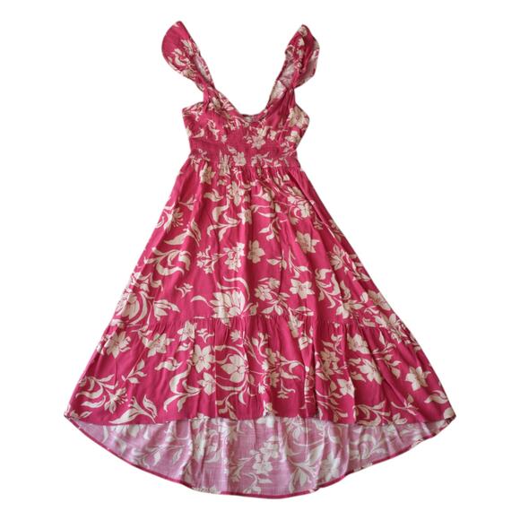 Japra Hot Pink Floral Hawaiian Smocked Summer Dress Size Medium - Picture 1 of 7